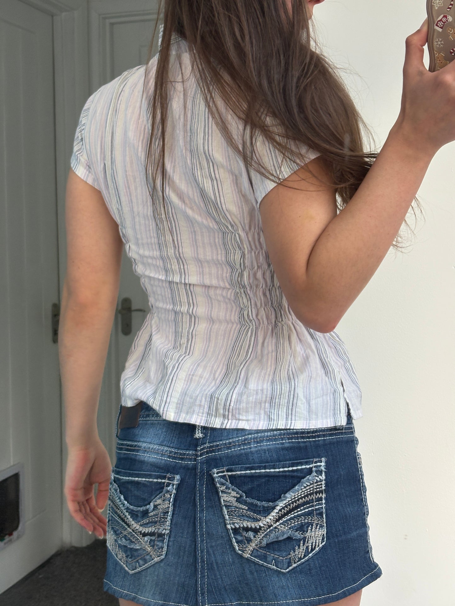 Striped Cinched Waist Shirt - Small