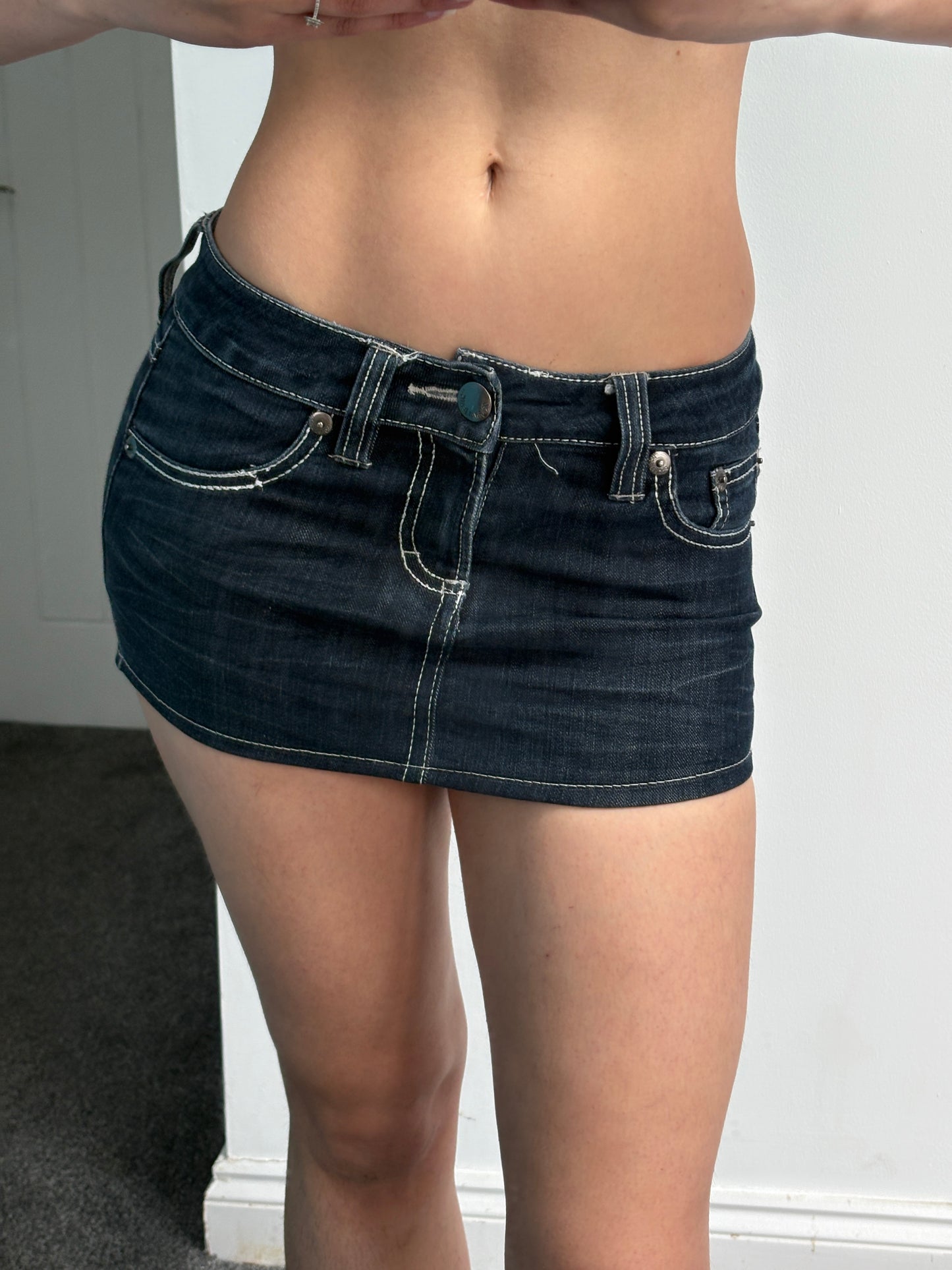Denim Low Waist Micro Mini Skirt - W28