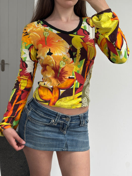 Floral Print Long Sleeve Graphic Top - Medium
