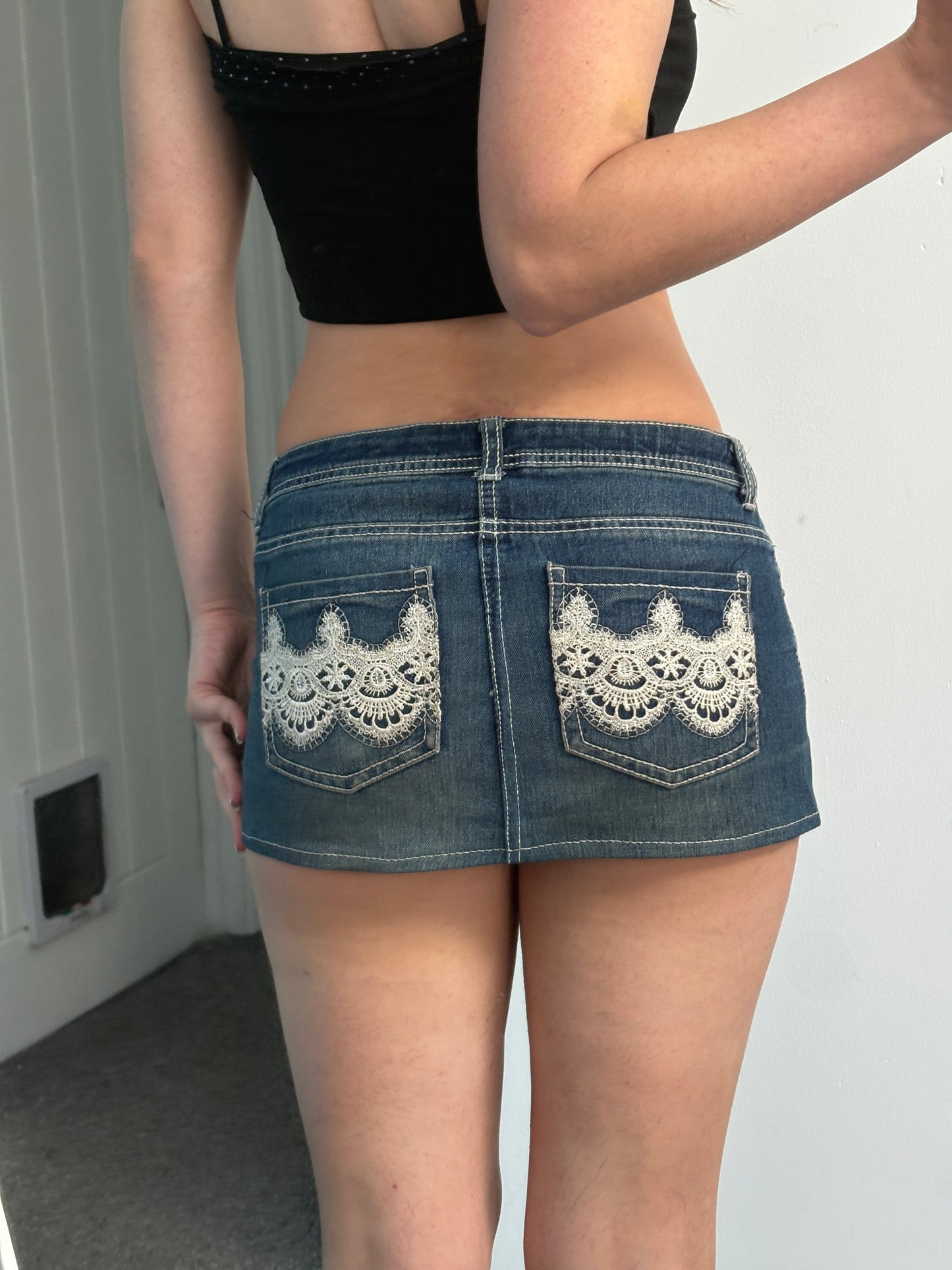 Denim Low Waist Micro Mini Skirt - W32
