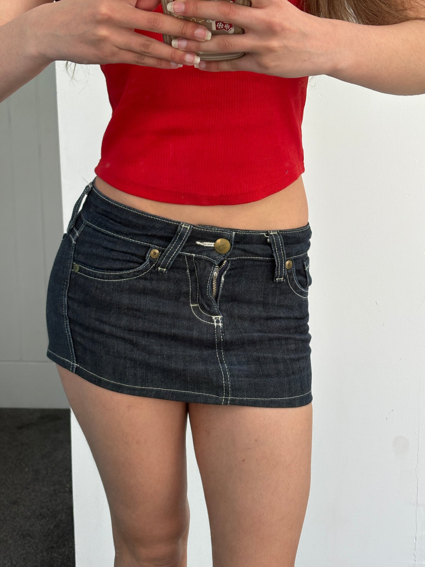 Low Waist Denim Micro Mini Skirt - W30