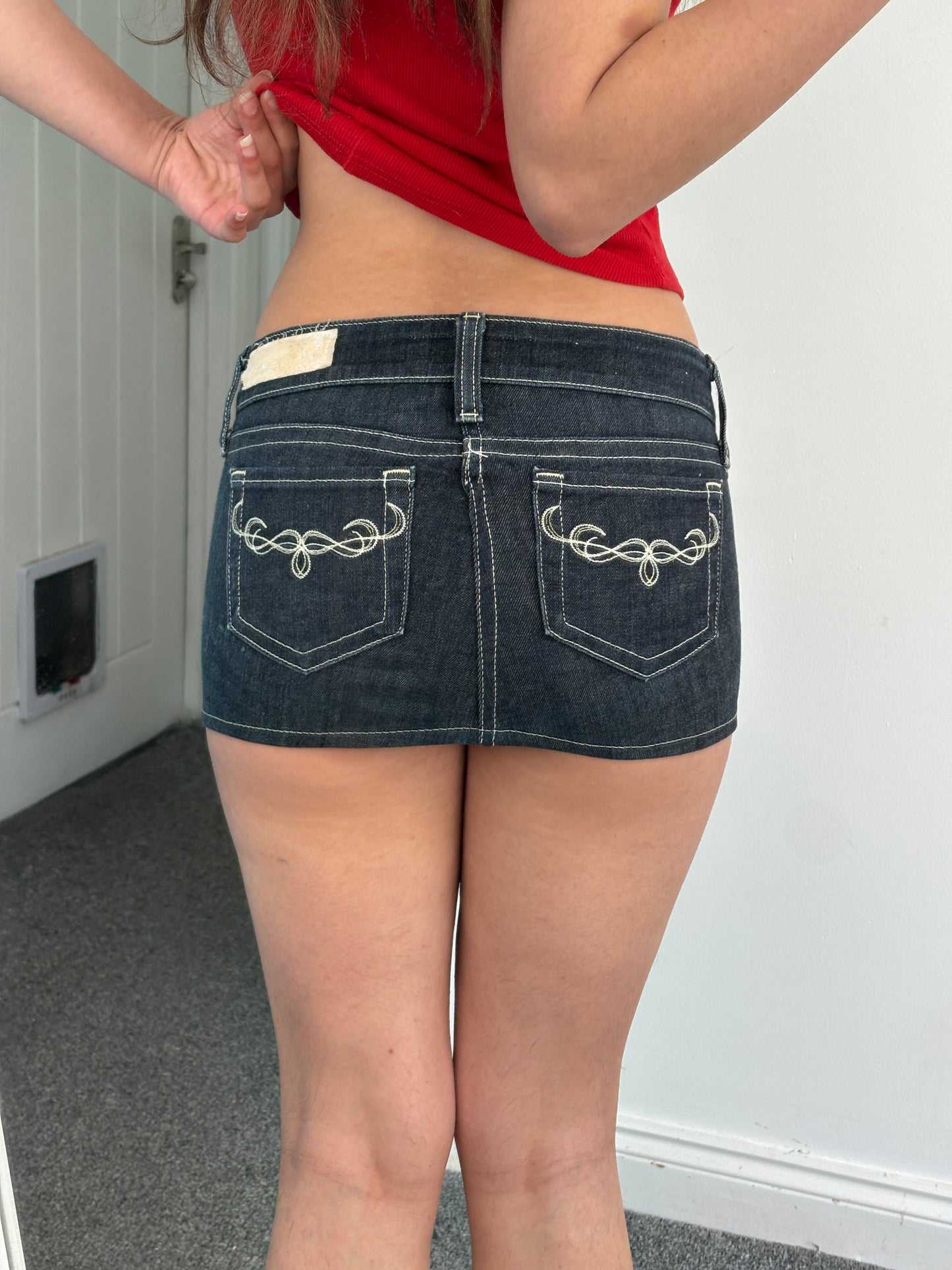Low Waist Denim Micro Mini Skirt - W30
