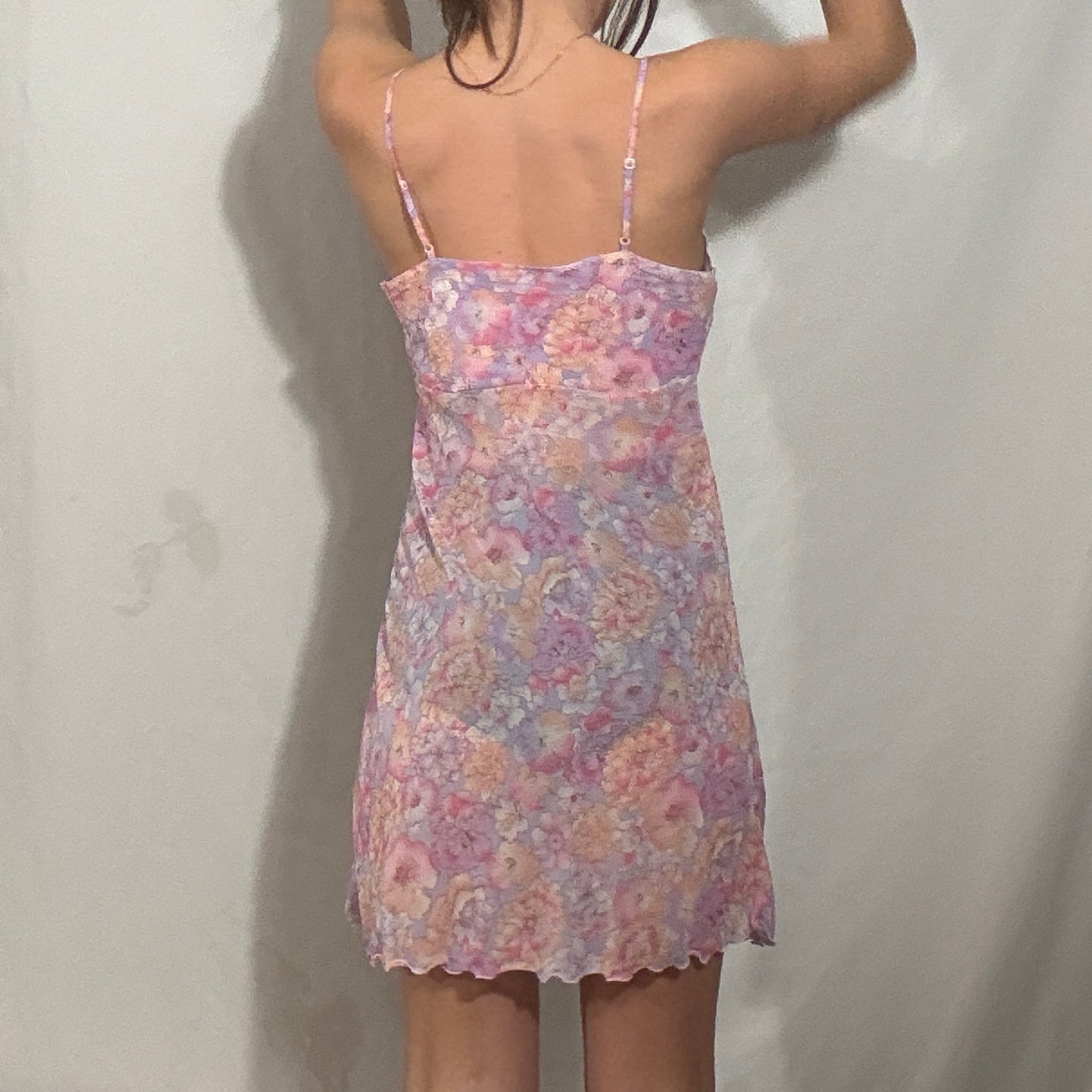 Vintage Y2K Pink and purple sheer floral mini slip dress - Medium