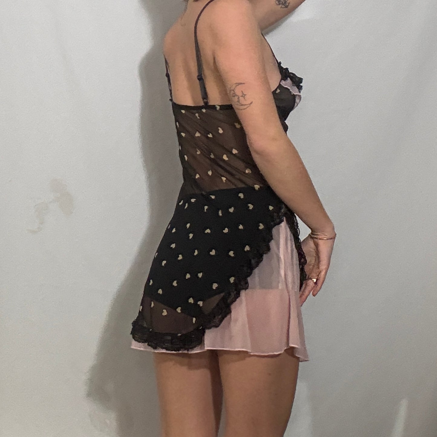 Vintage Y2K sheer heart lingerie slip dress - Small