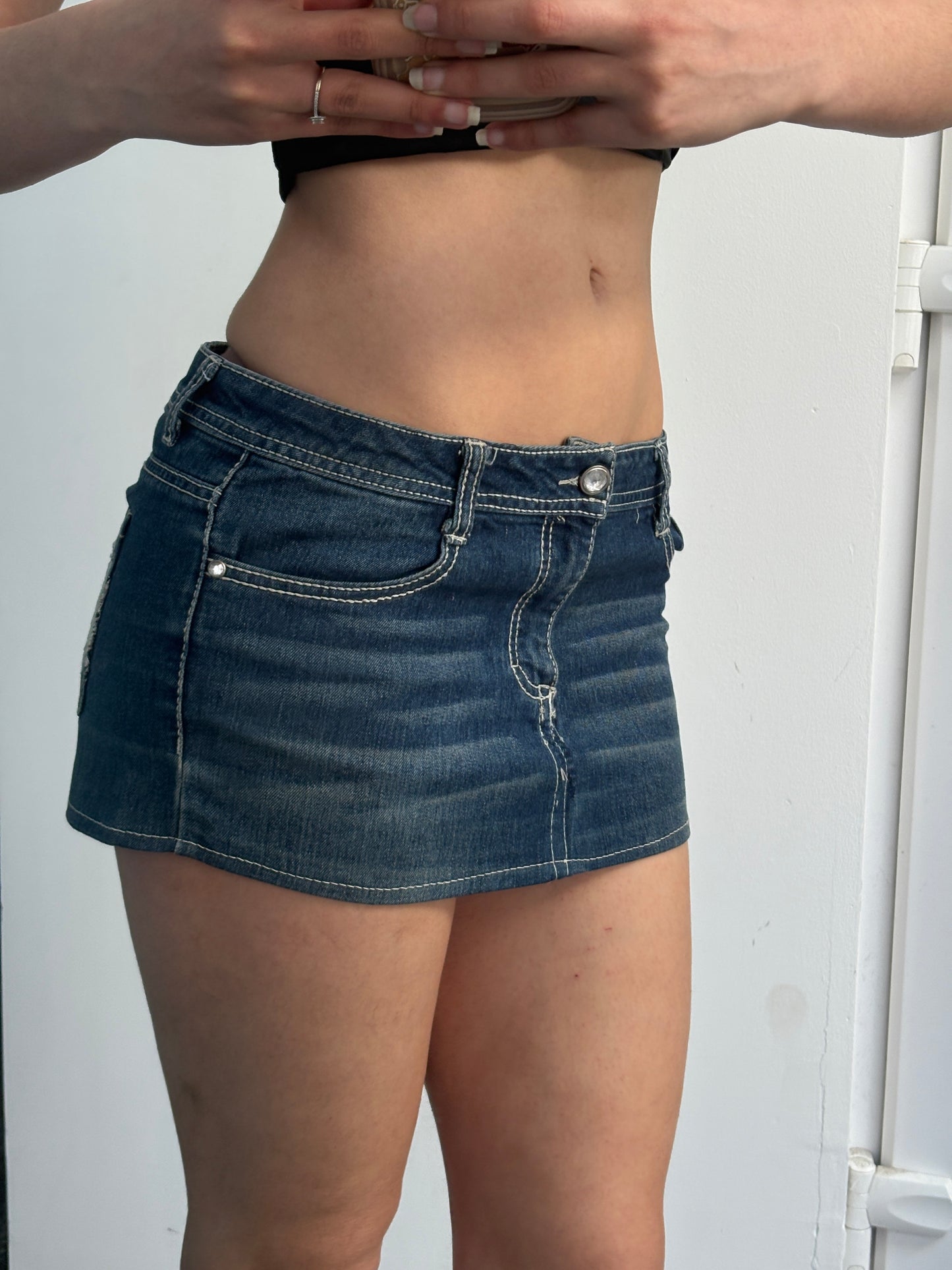 Denim Low Waist Micro Mini Skirt - W32