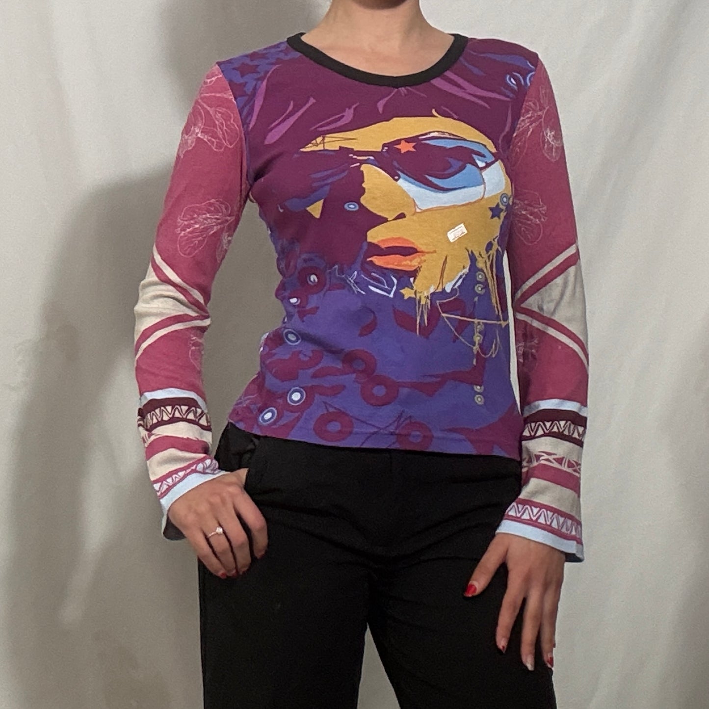 Vintage Y2K purple Hayes deadstock long sleeve boho graphic top - Medium