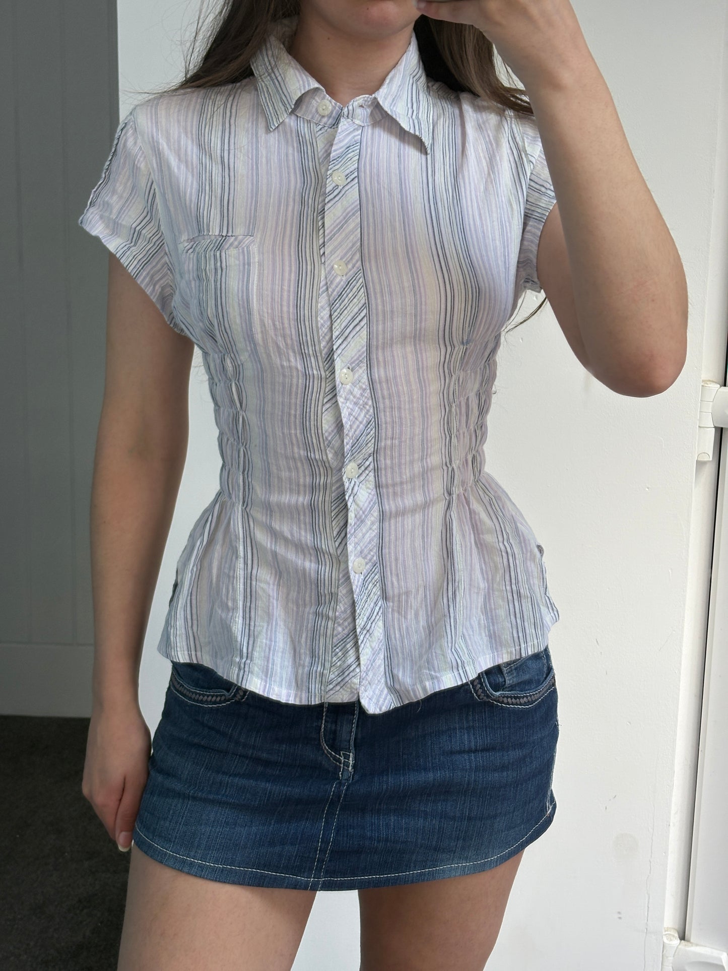 Striped Cinched Waist Shirt - Small