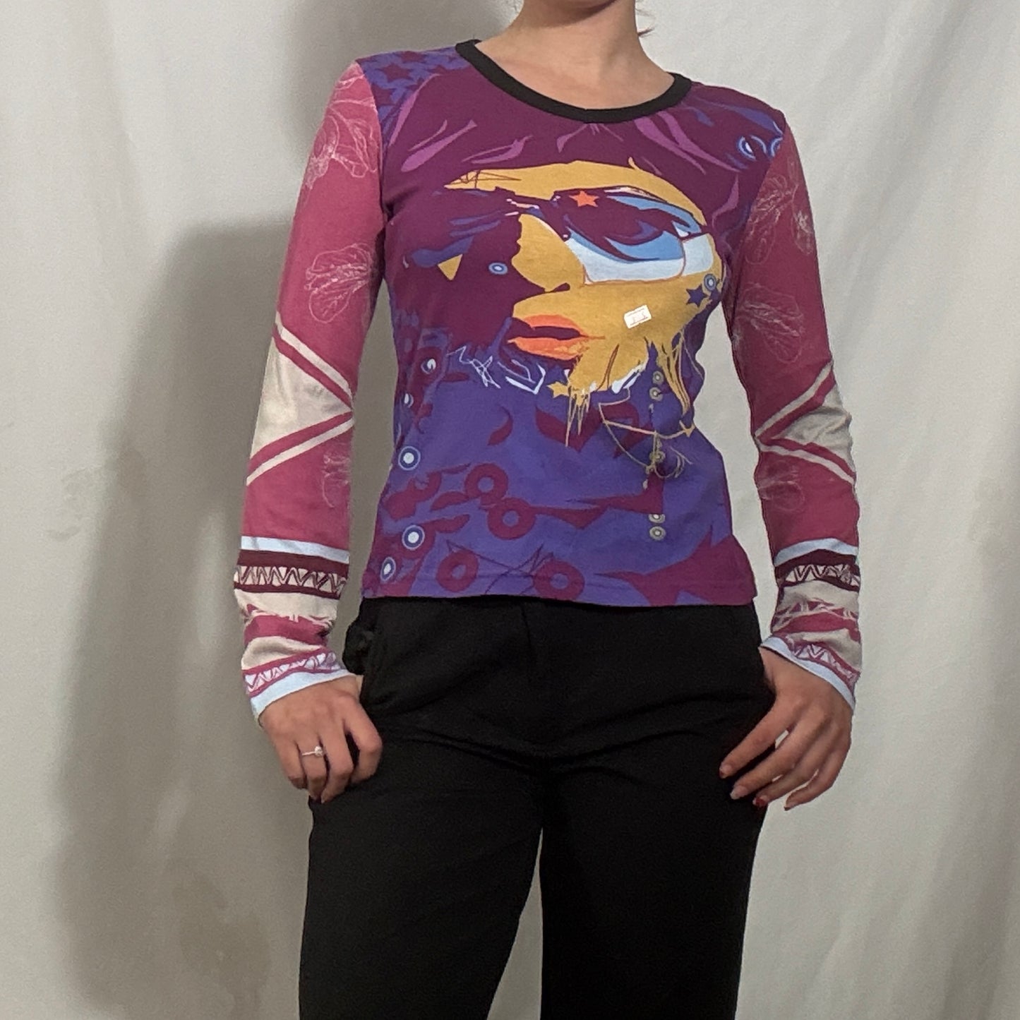 Vintage Y2K purple Hayes deadstock long sleeve boho graphic top - Medium