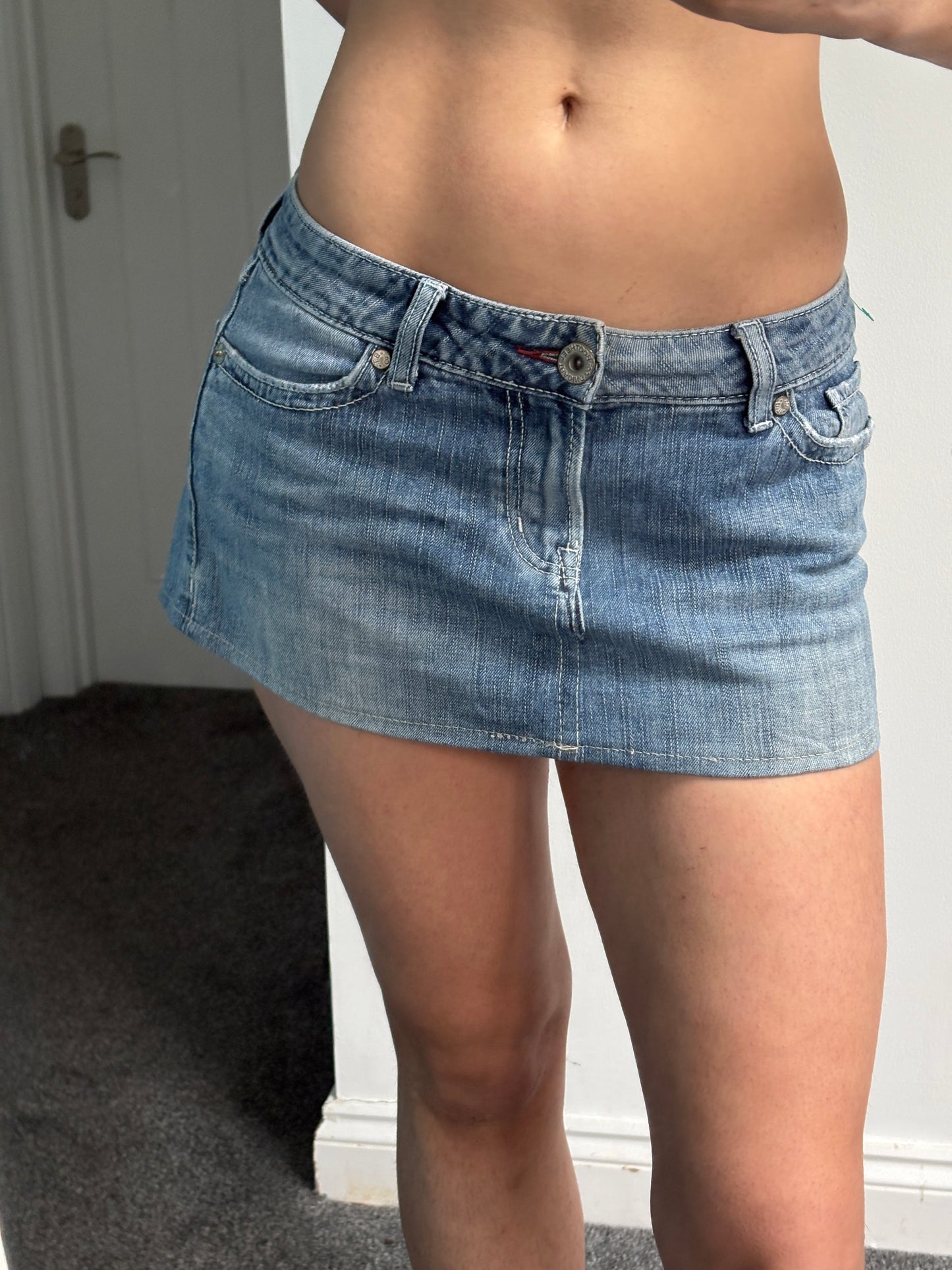 Low Waist Denim Micro Mini Skirt - W32