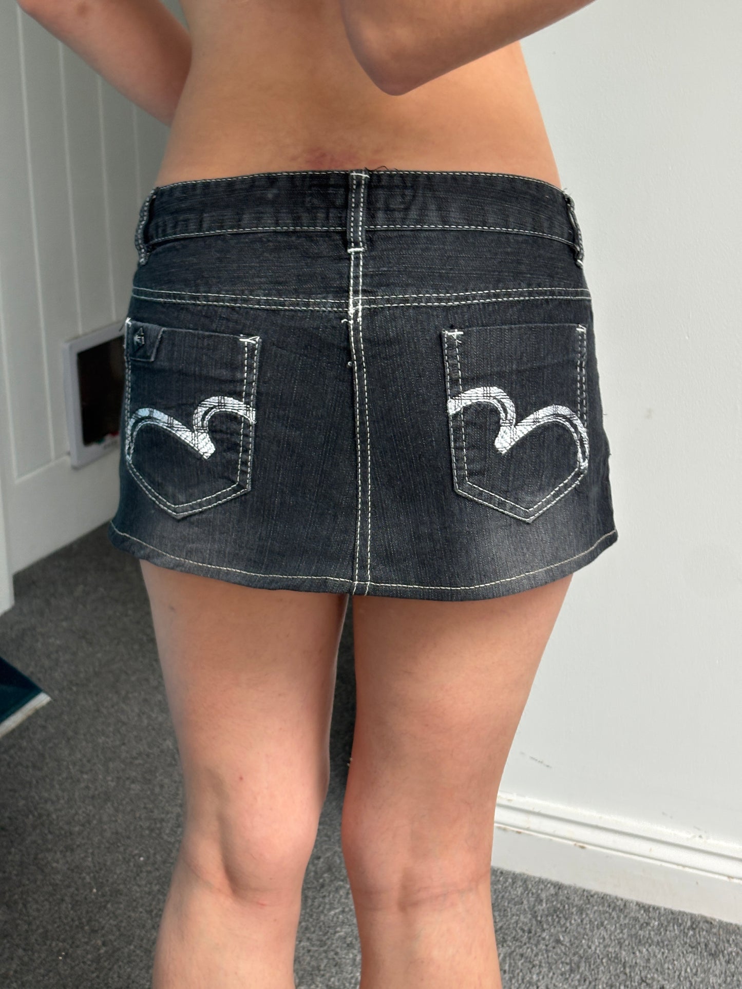 Low Waist Denim Micro Mini Skirt - W33