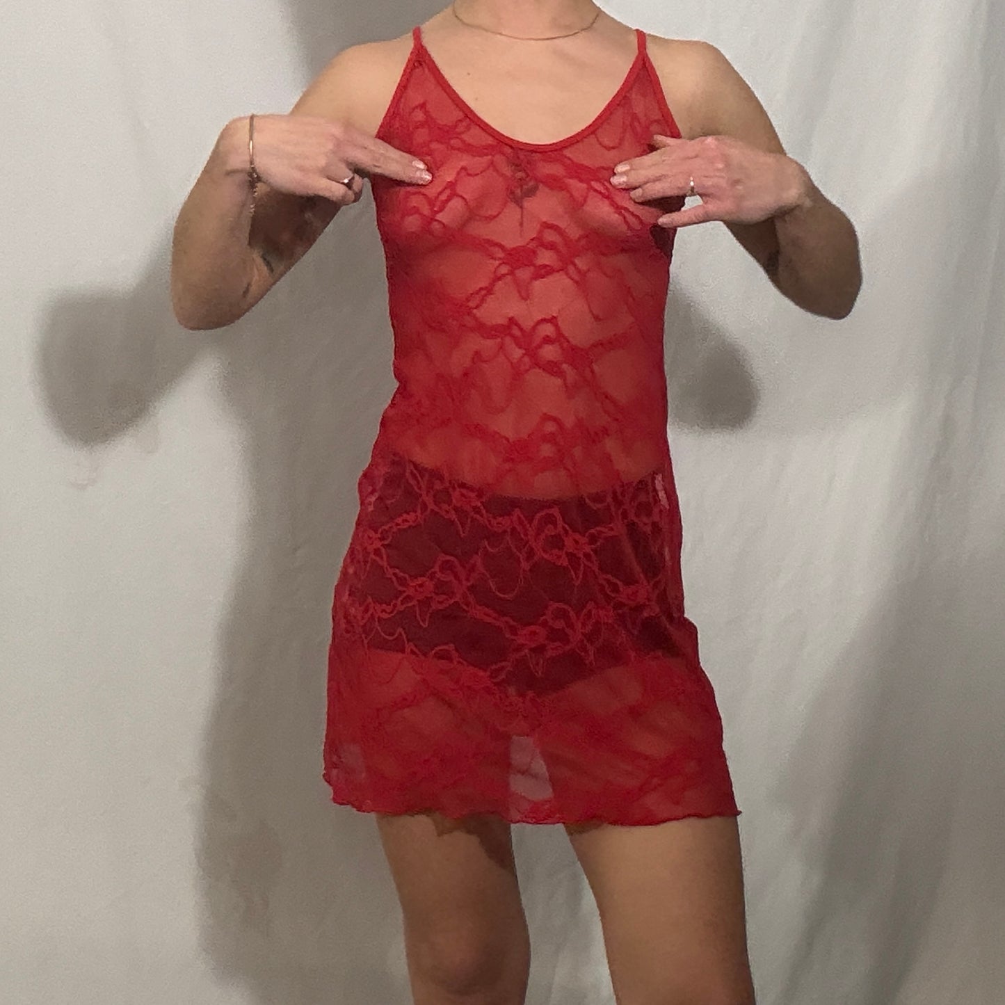 Vintage Y2K lingerie red lace slip dress - Small