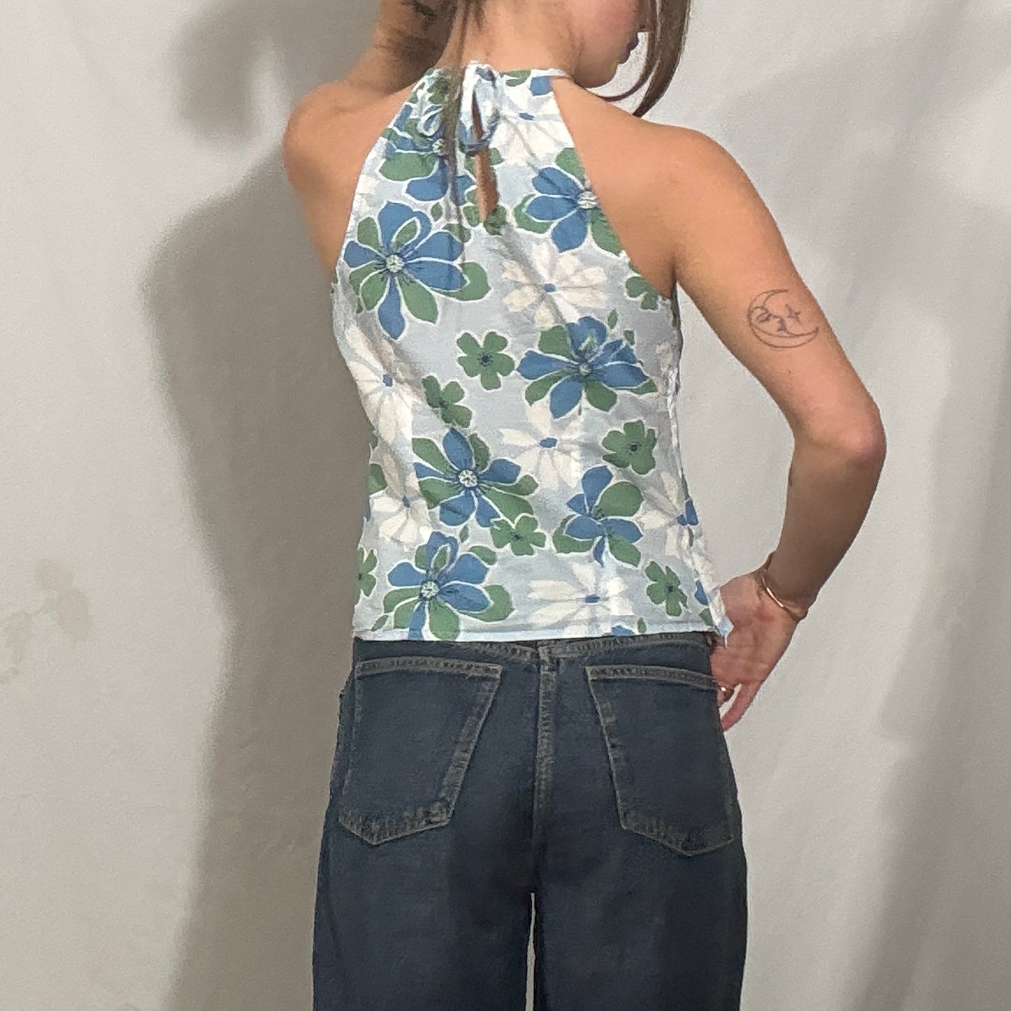 Vintage Y2K Blue and green floral halter top - Small