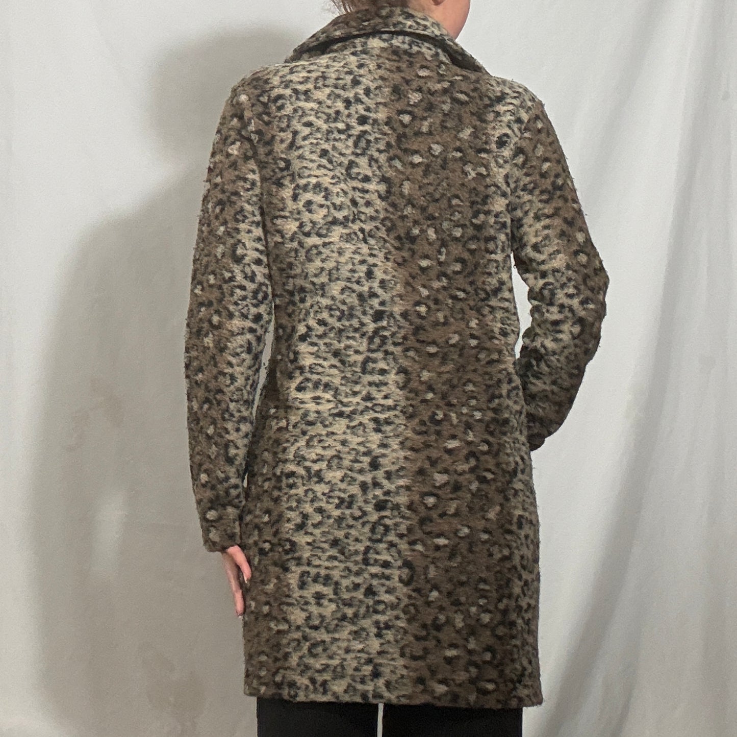 Vintage Y2K Brown and black leopard print coat with fur lining - Medium