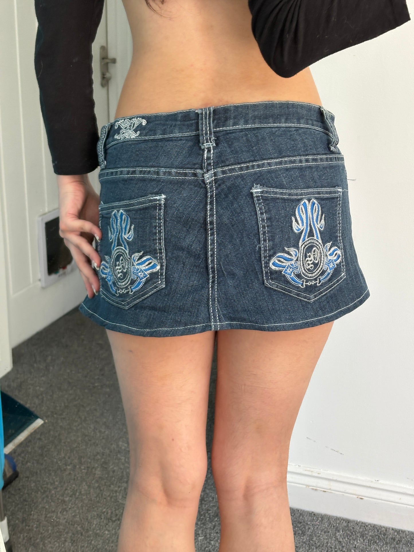 Embroidered Denim Mini Skirt - W32