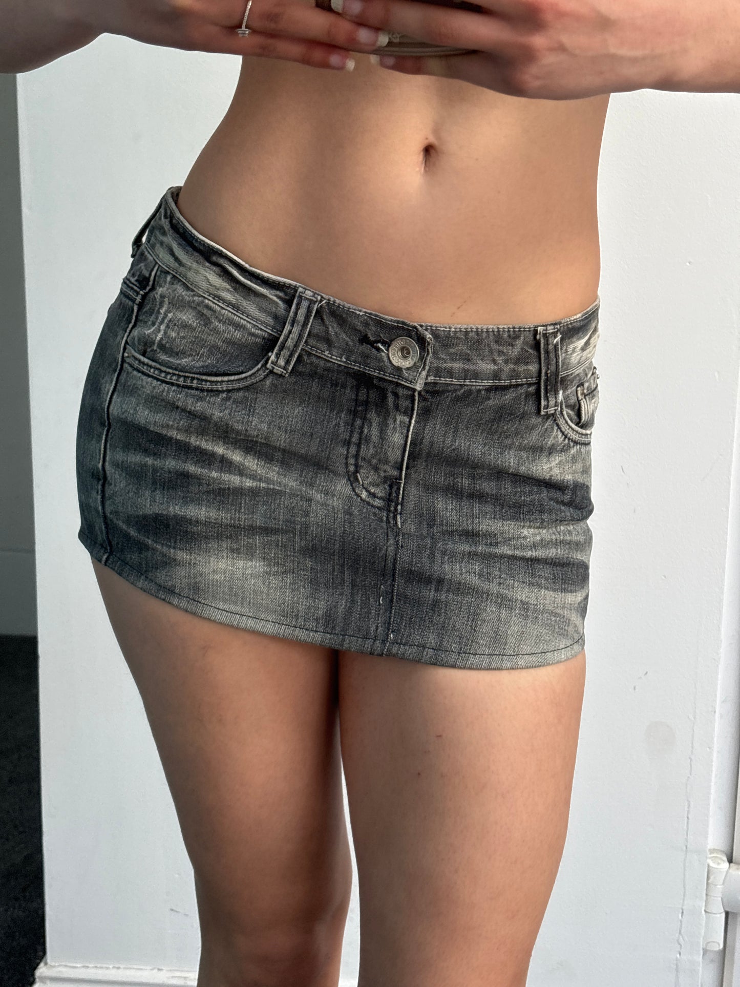 Low Waist Denim Micro Mini Skirt - W30