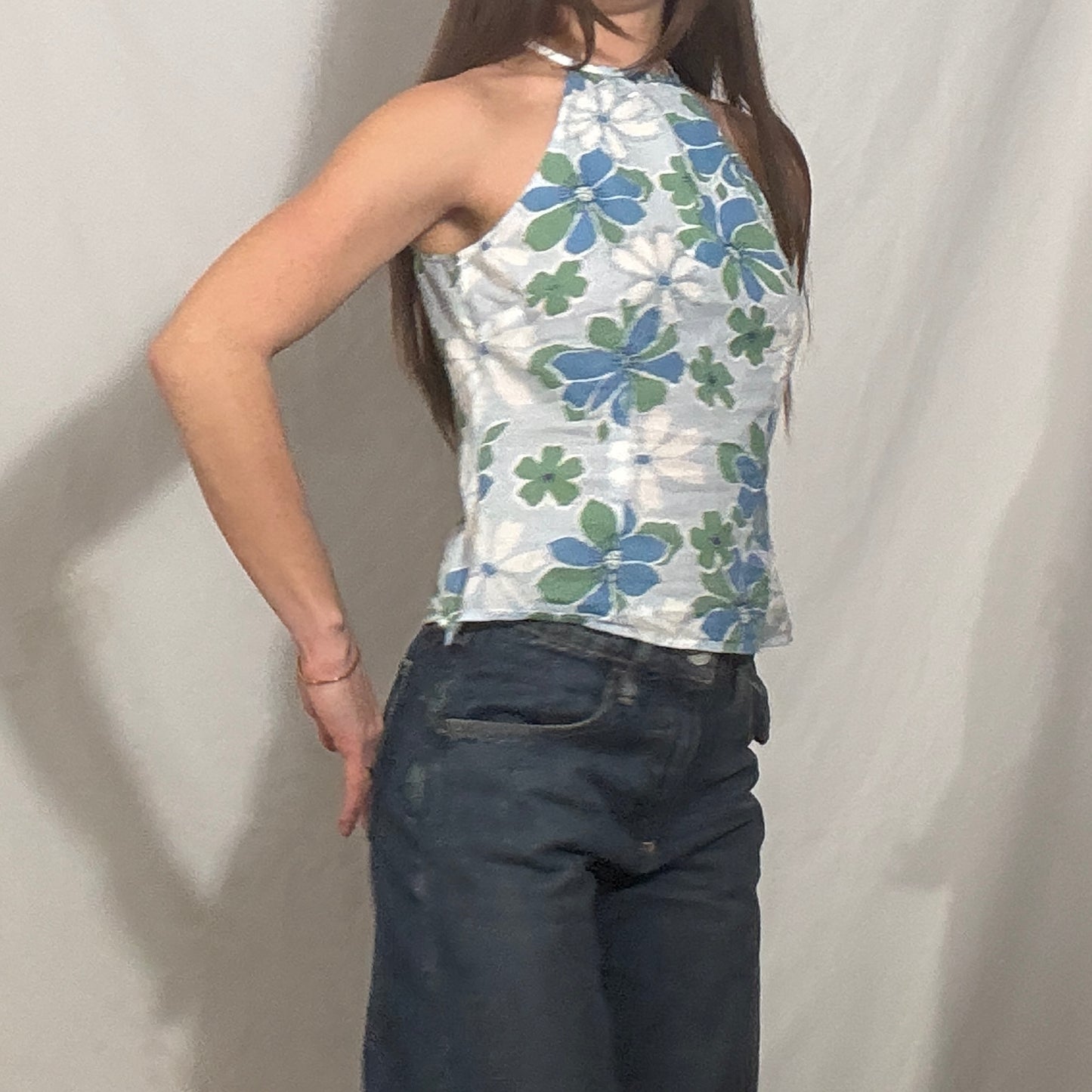 Vintage Y2K Blue and green floral halter top - Small