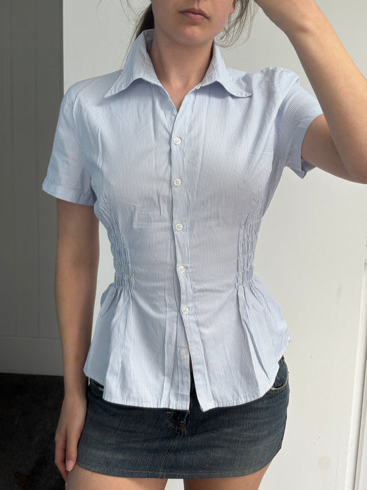 Striped Cinch Waist Shirt - Small