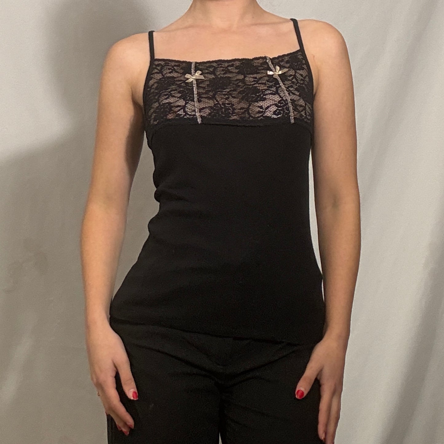 Vintage Y2K Black lace cami top with gold details - Small