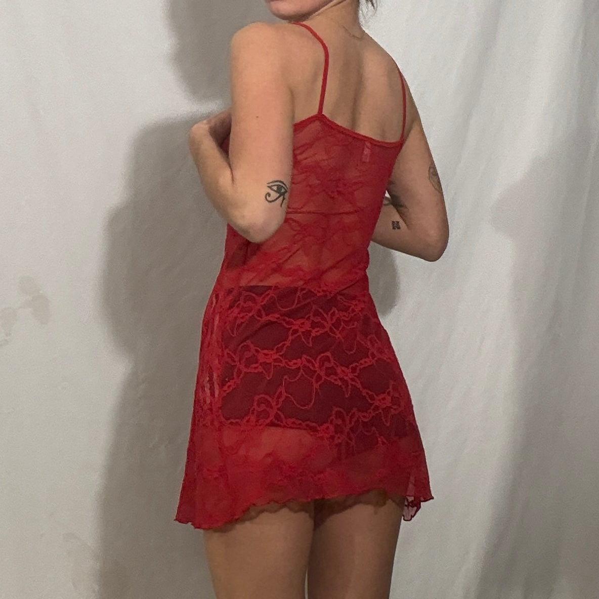 Vintage Y2K lingerie red lace slip dress - Small