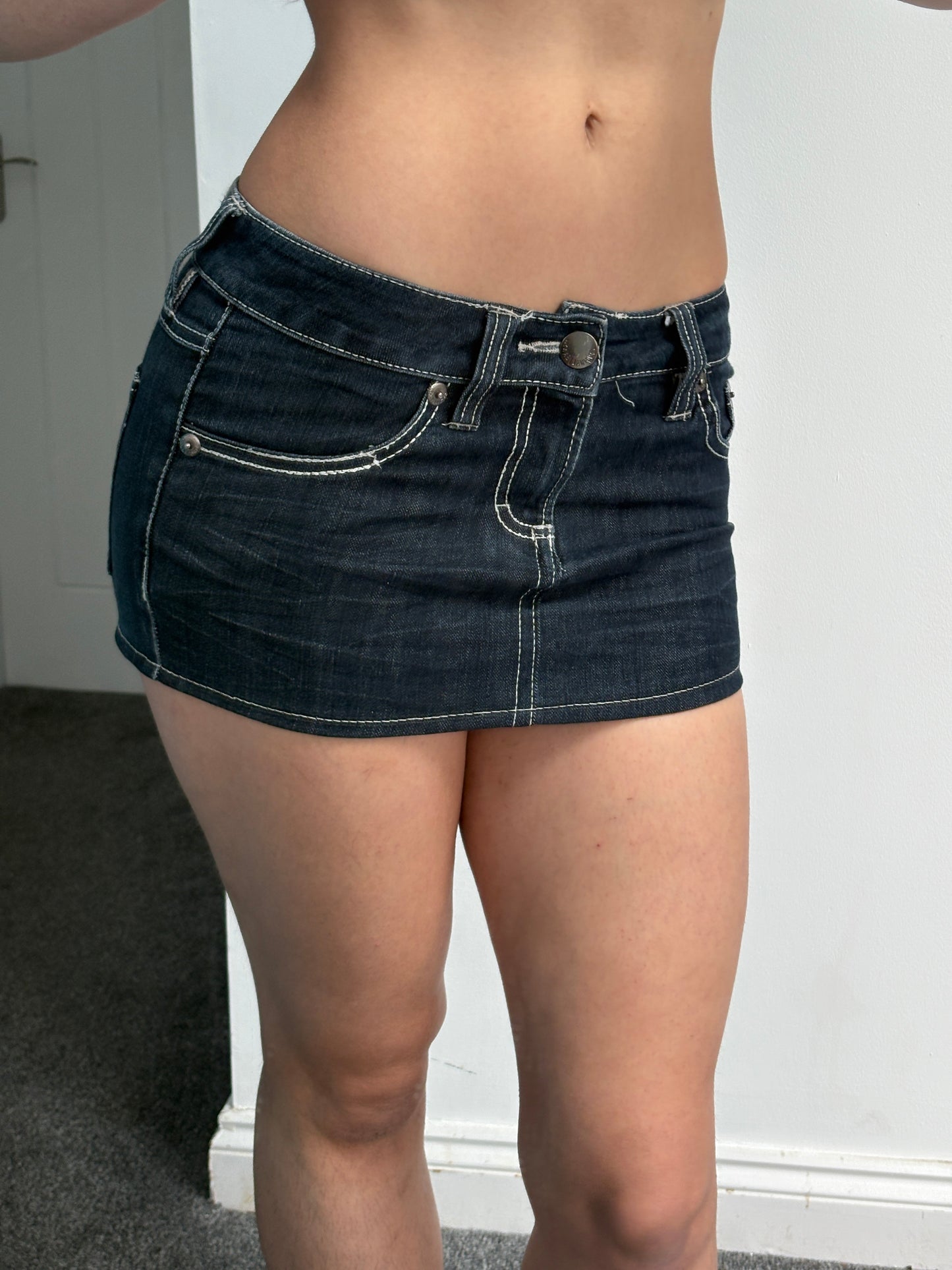 Denim Low Waist Micro Mini Skirt - W28