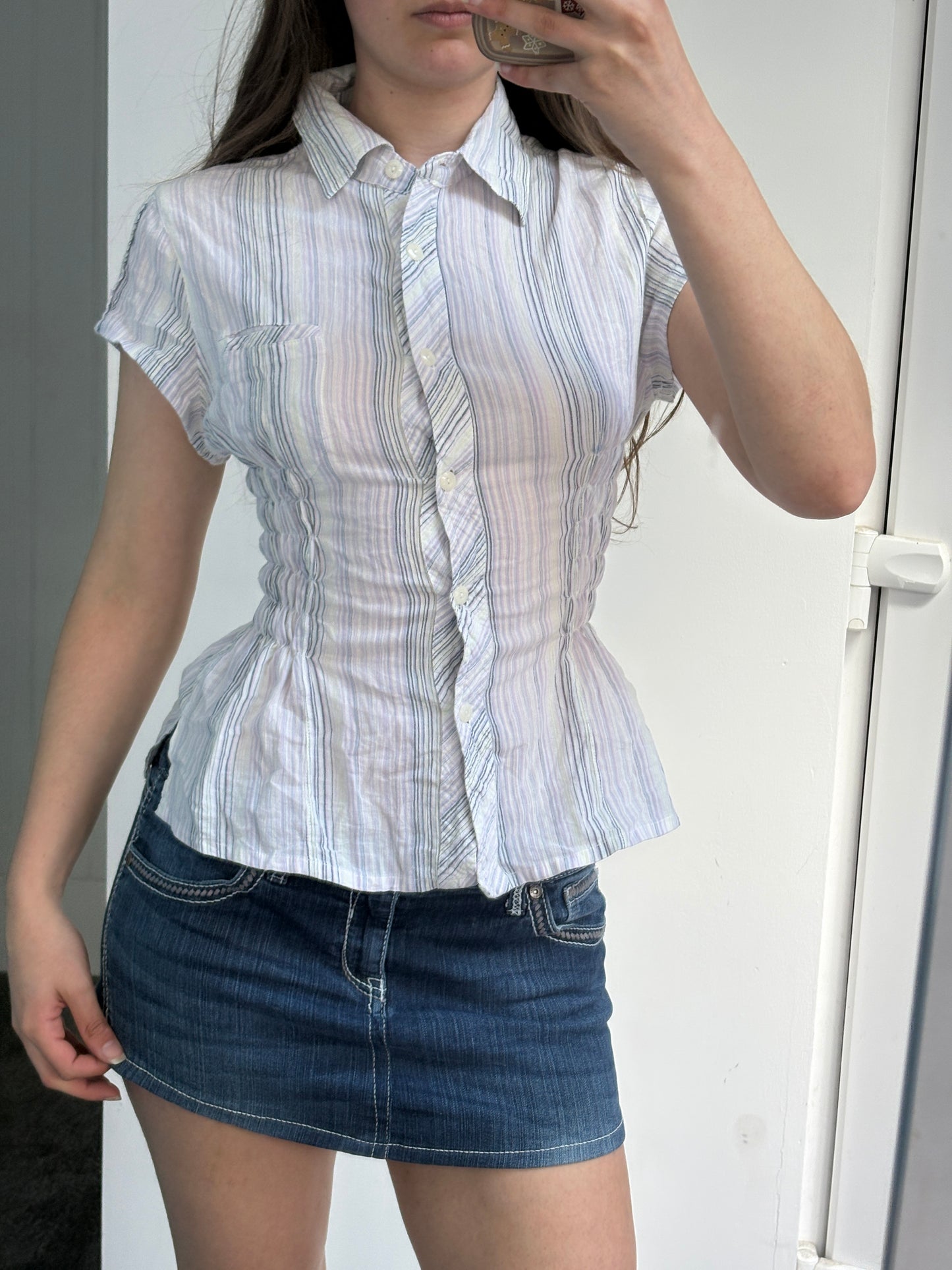 Striped Cinched Waist Shirt - Small