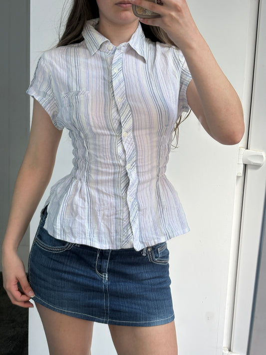 Striped Cinched Waist Shirt - Small